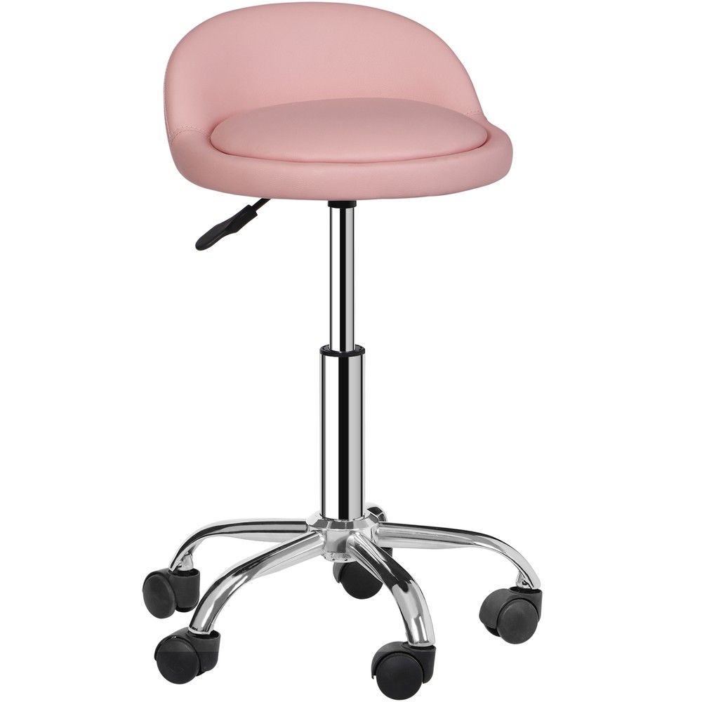 Rolling Stool Adjustable Height Hydraulic Swivel Salon Stool with Backrest Pink