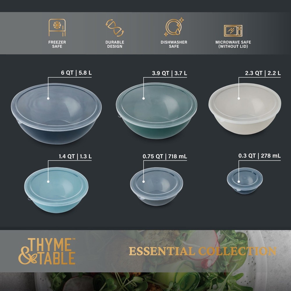 Thyme & Table 12-Piece Nesting Mixing Bowl Set, Blue