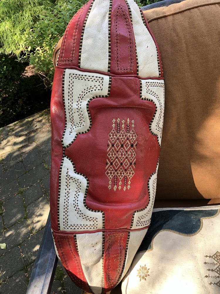 2 Antique Mid Eastern Leather Embroidery SADDLE Cushions