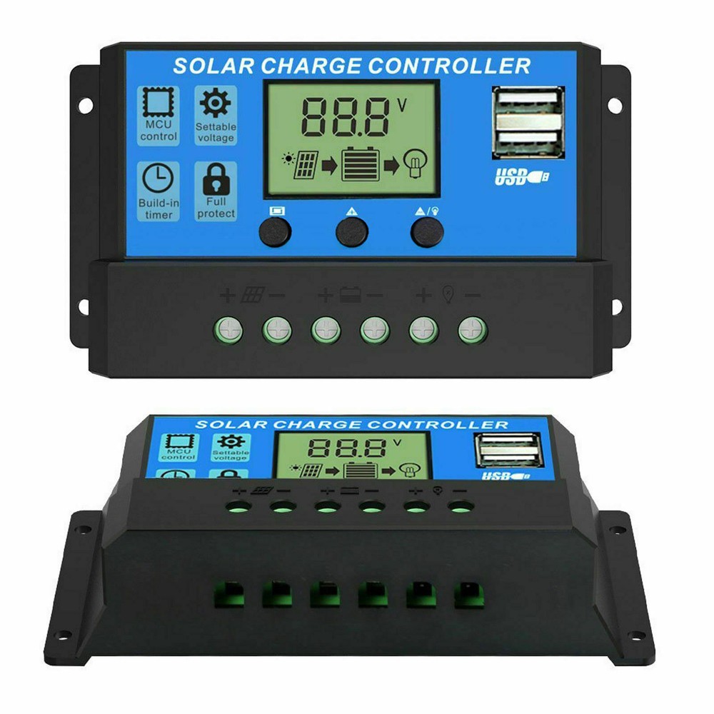 12/24V LCD Regulator Auto 30A Solar Panel Charger Controller PWM Dual USB Charge