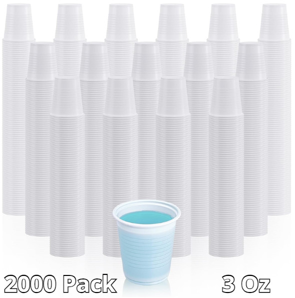 [2000 Pack] 3 oz White Plastic Cups, Disposable Plastic Bathroom Cups, 3 Ounc...