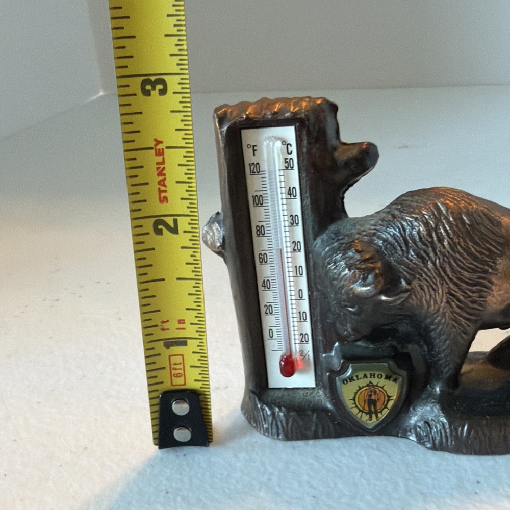 Bronze Bison Oklahoma Thermometer Bronze Vintage