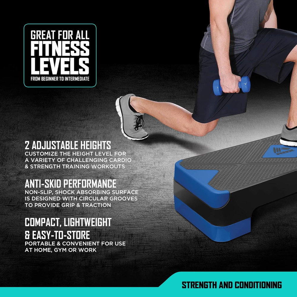 Aerobic Step Platform with Non-Slip Textured Surface -2-Level Adjustable Stepper