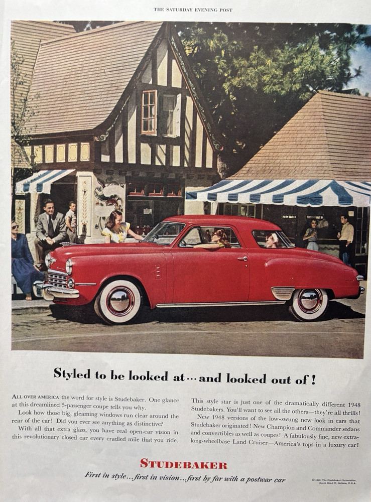 1948 Studebaker Automobile Postwar Car First Style Vision Star VTG Print Ad
