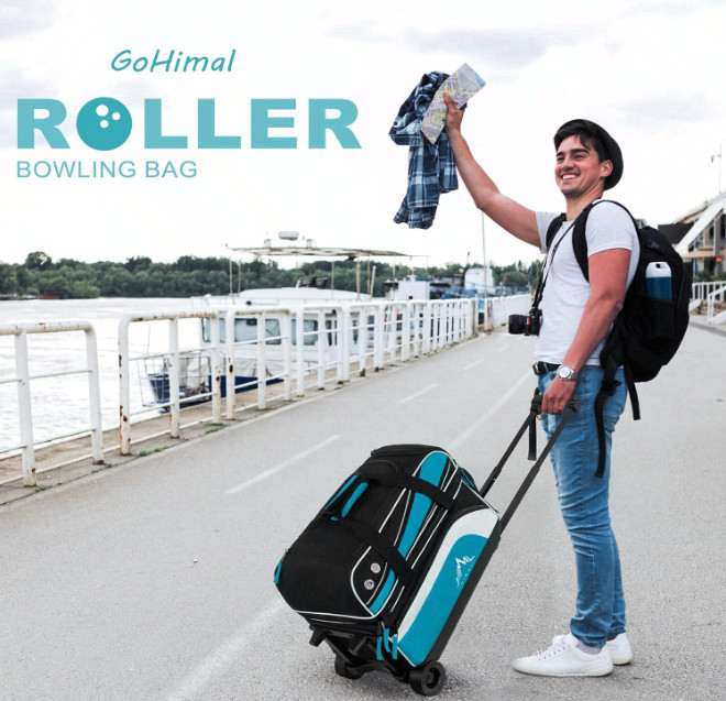 Double Roller 2-Ball Bowling Bag (with Shoe Compartment & Retractable Handle)