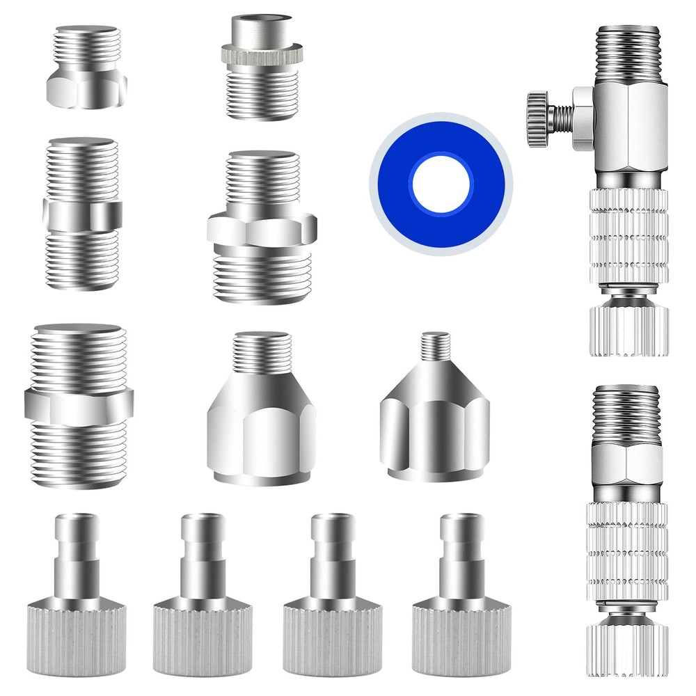 HUBEST 14pcs Multi-Size Airbrush Adapter Set, Quick Release KIT 1, Silver