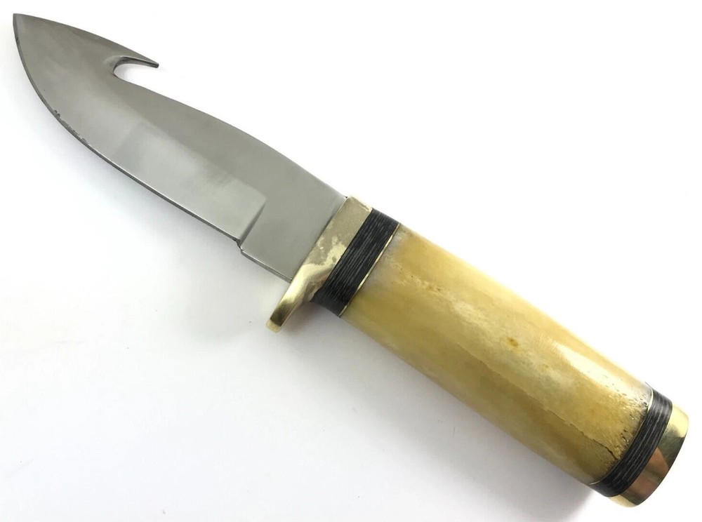Custom Fixed Blade Knife Gut Hook Blade Camel Bone 8-3/8" Overall