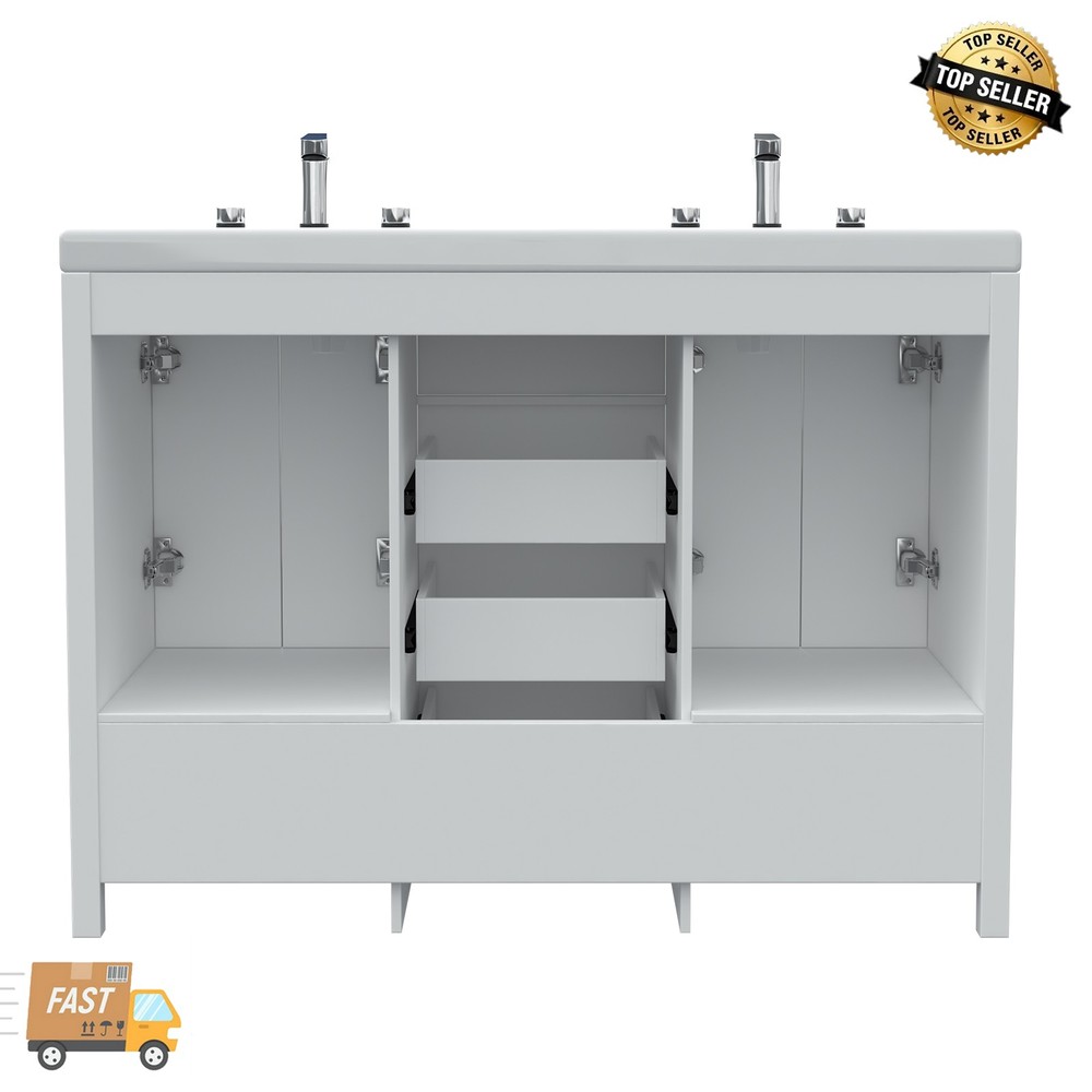 Modern 47.3" Bathroom Vanity Cabinet Double Ceramic Sinks Freestanding Storage