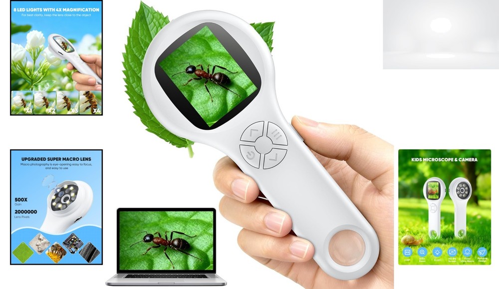 Handheld Digital Microscope 500x Magnifying Glass LED Light USB Rechargeable