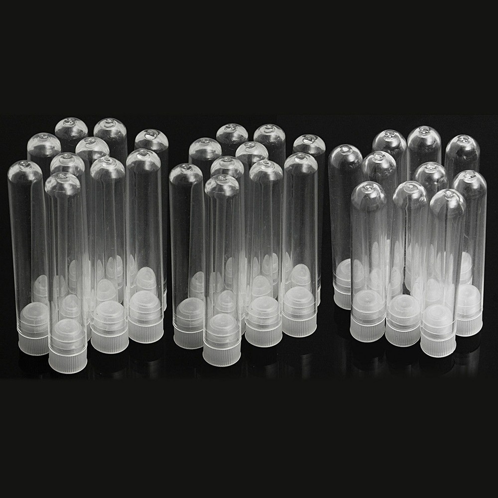 10PCS Clear Plastic Test Tubes Lab Teaching With White Stoppers Small Size