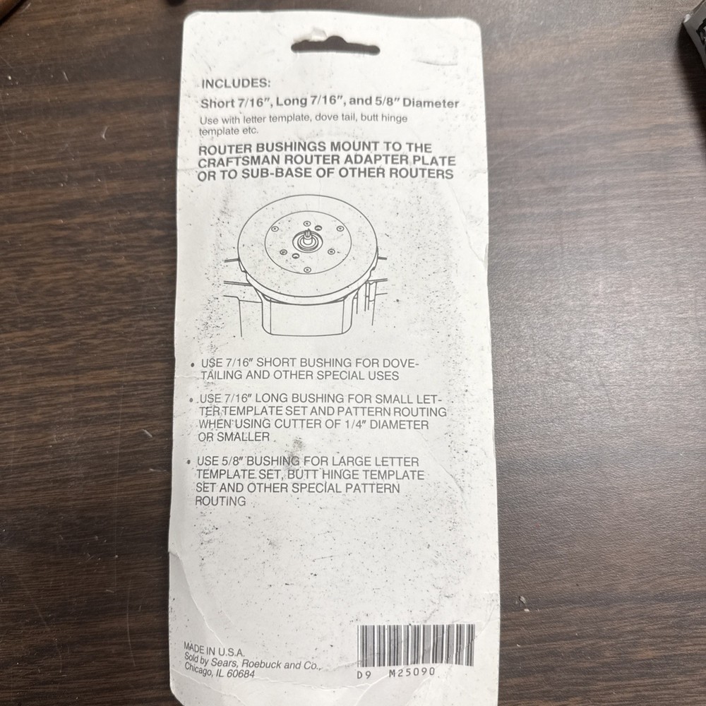 Craftsman 925090 Router Guide Bushing Set NEW