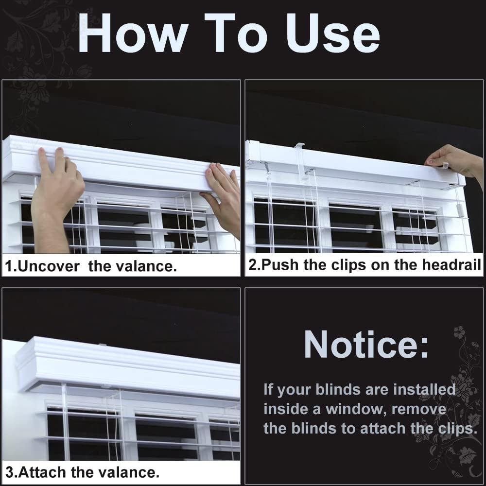 Clear Plastic Hidden Valance Clips for Horizontal Blinds (12 PCS) - 2.5 Inch