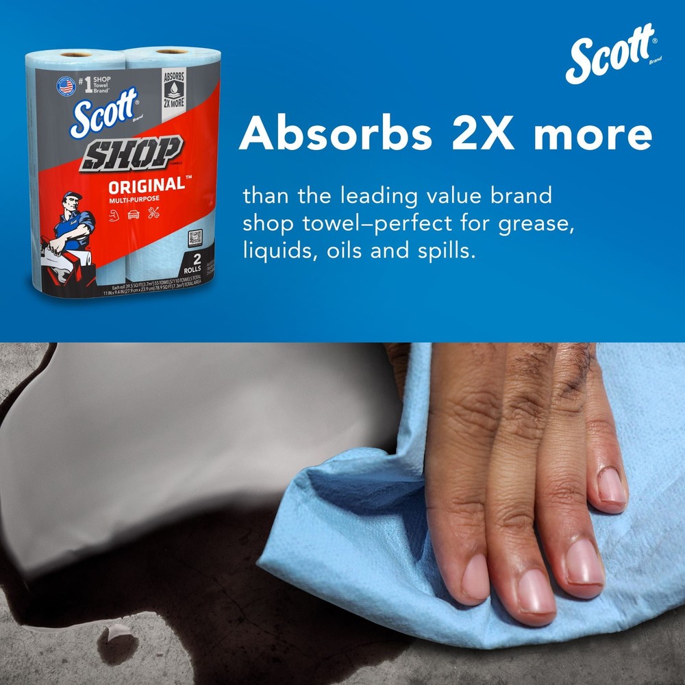 Scott Multi-Purpose, Shop Towel, 2 Rolls, 55 Sheets Per Roll (110 Total Sheets)
