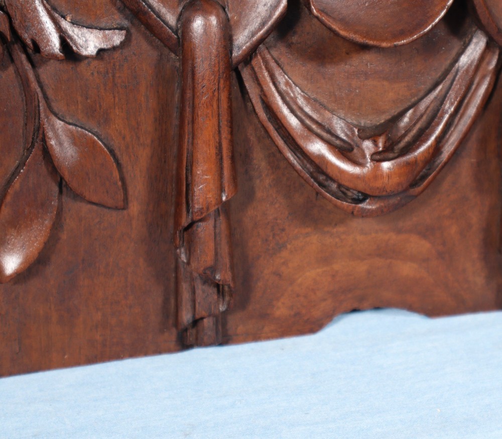 15" Tall Antique French Solid Walnut Wood Panel with Highly Carved Devil/Face