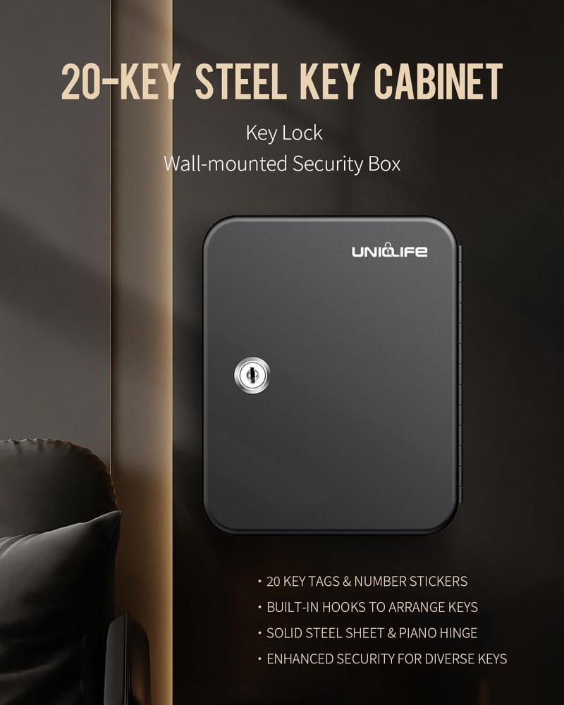 20 Position Key Cabinet with Key Lock Wall Mounted Black Security Storage Box St