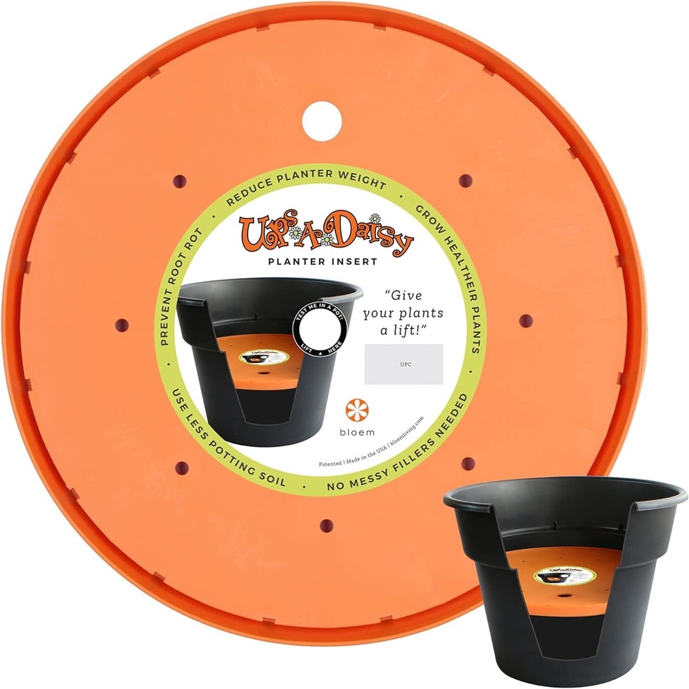 Bloem Ups-A-Daisy Round Planter Insert: 16" - Orange - Durable Resin Disk, Drain