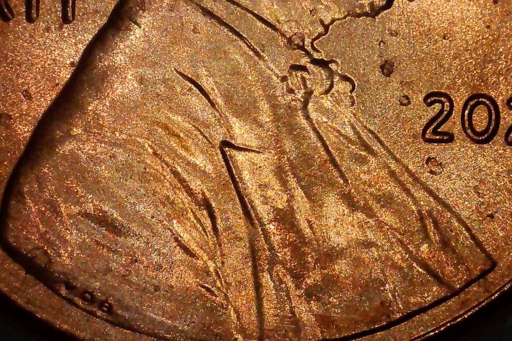 Multi Error Coin - 2023 P Lincoln Cent - Die Chips Doubling Grease Shield Penny