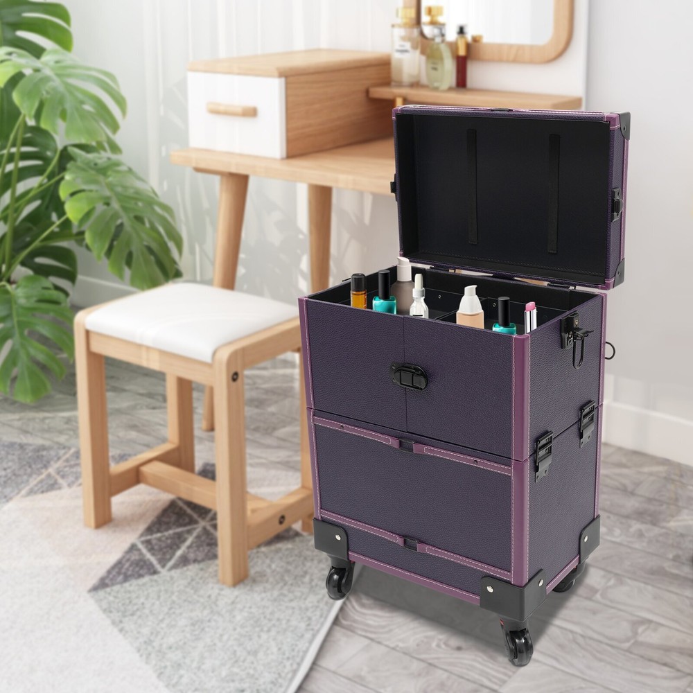 Modern Rolling Makeup Train Case Trolley Cosmetic Organizer Box with Mirror