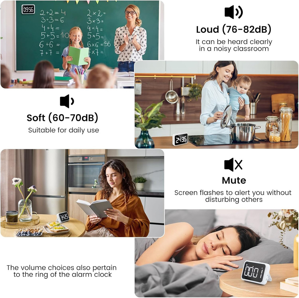 USB Rechargeable Loud Digital Kitchen Timer with Large LCD Display & Adjustable