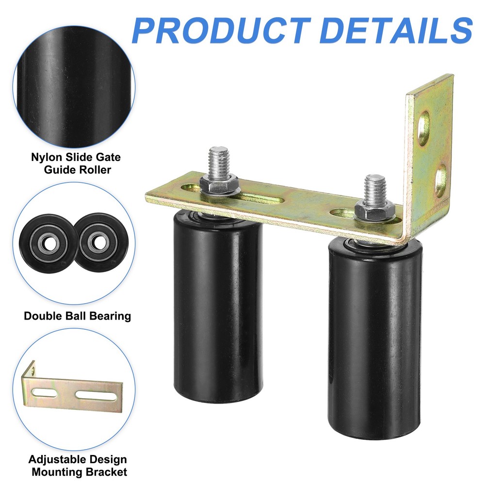 2Set Slide Gate Guide Roller, 4" Nylon Gate Support Rollers with Bracket, Black
