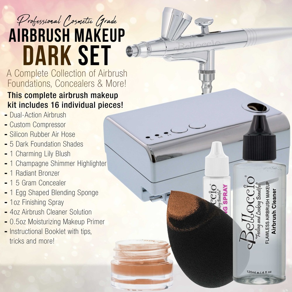 Belloccio AIRBRUSH Dark FOUNDATION MAKEUP SYSTEM Compressor Blush Bronzer Kit