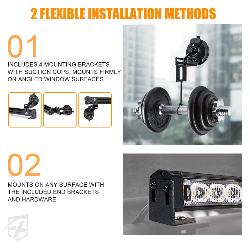 17" Dual Windshield Strobe Lightbars Emergency Warning Amber white Hazard light