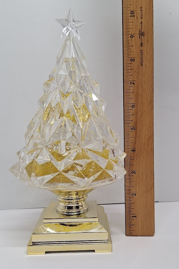 GOLD LIGHTED SWIRLING GLITTER TREE WATER LANTERN 10 IN