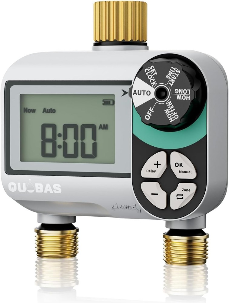 Brass Sprinkler Timer Programmable 2 Zone Water Hose Controller Waterproof LCD