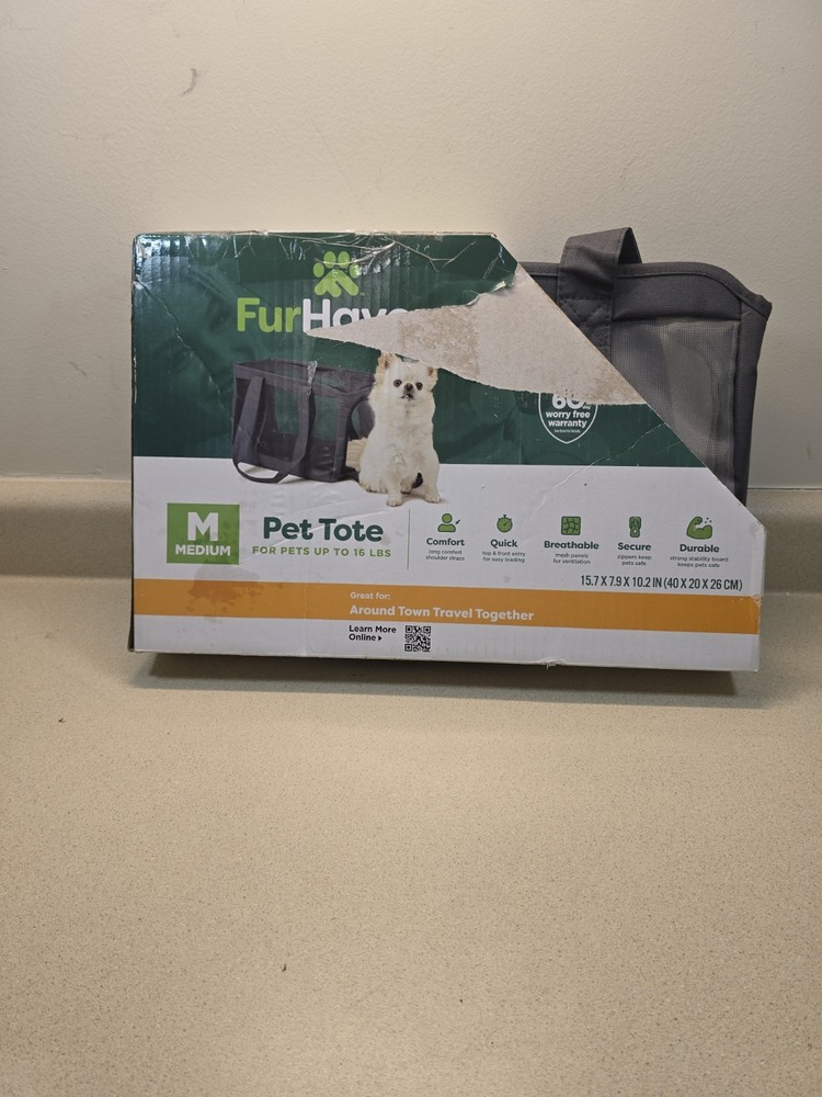 FurHaven Medium Durable Mesh Soft-Sided Pet Tote Carrier, Gray.