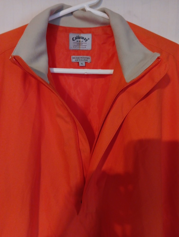 Callaway Golf Men XL Orange Pullover Jacket 1/2 Zip Outerwear Brushed Microfiber