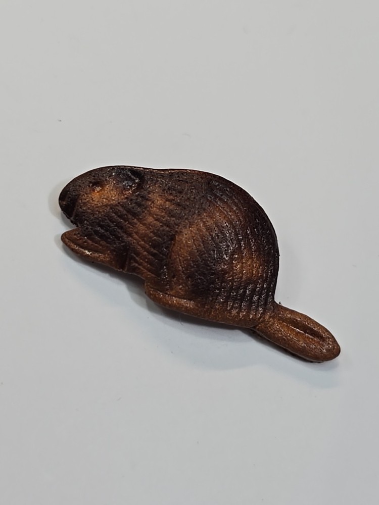 Beaver Lapel Pin Hand Tooled & Painted Leather