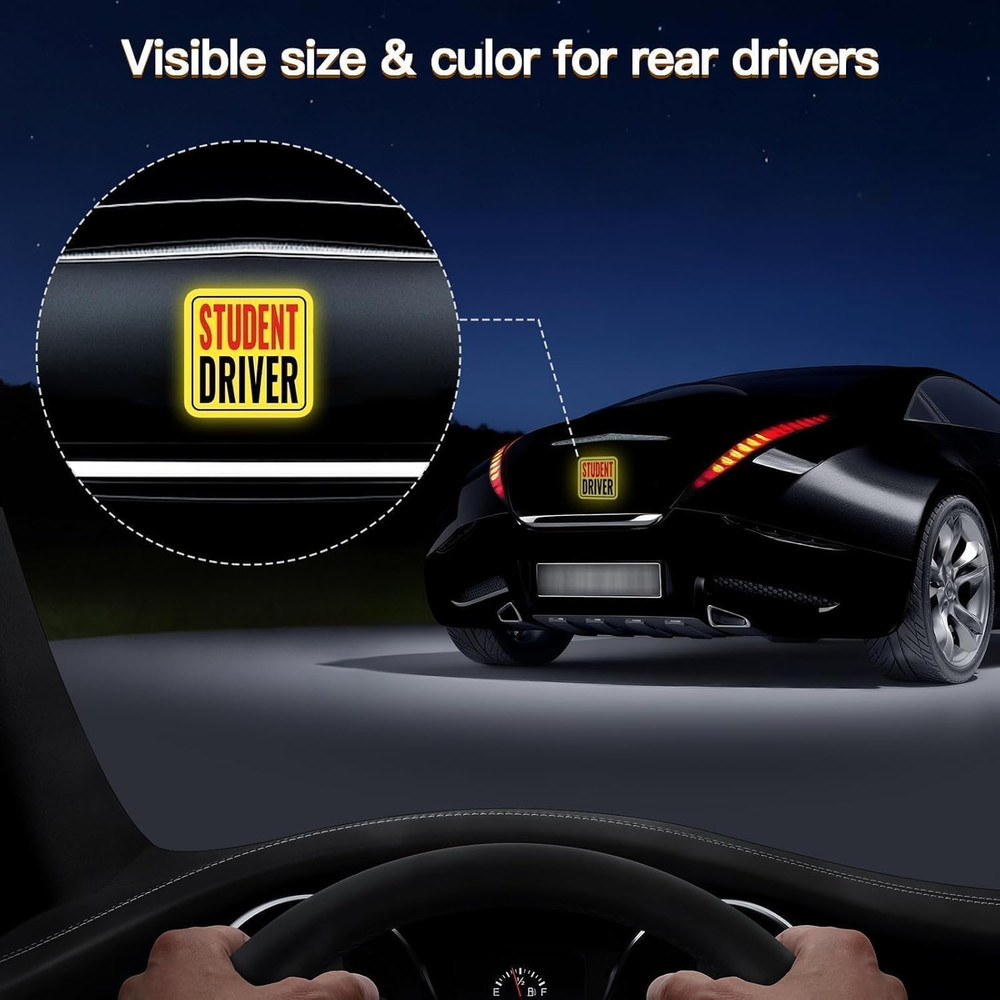 New Driver Magnet for Car, Student Driver Magnet, 3-Pack Removable Reflective Ca