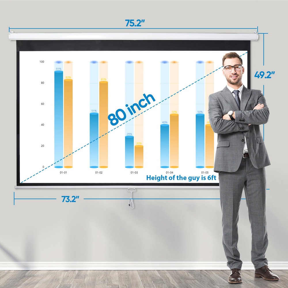 Projector Screen Pull Down 80 Inch 16:9 HD Projection Screen