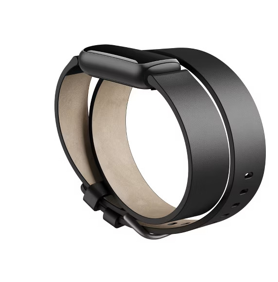 Genuine Fitbit Luxe Horween Leather Double Wrap Band - Black Original Packaging