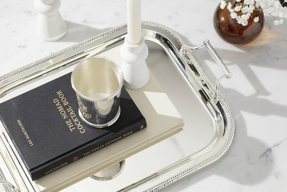 Reed & Barton Rectangle Silverplate Tray with Handles, Metallic