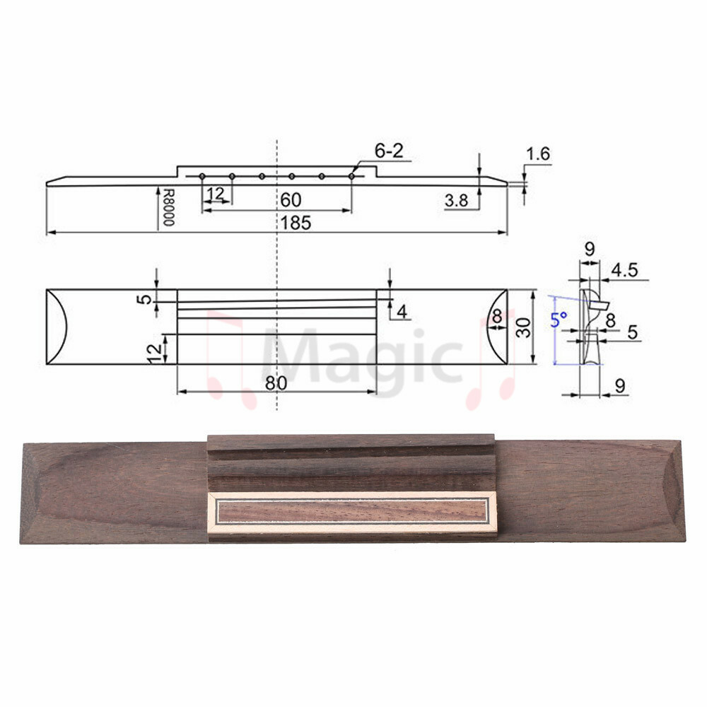 Indian Rosewood Classical Guitar Bridge for 6 string 39" Classical Guitar