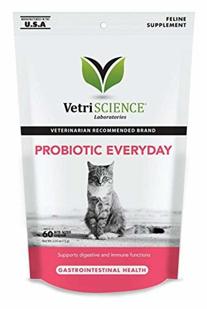VetriScience Probiotic Everyday for Cats, Digestive Support Supplement (60Chews)