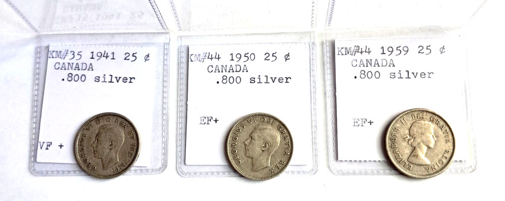(3) Canada .800 silver quarters