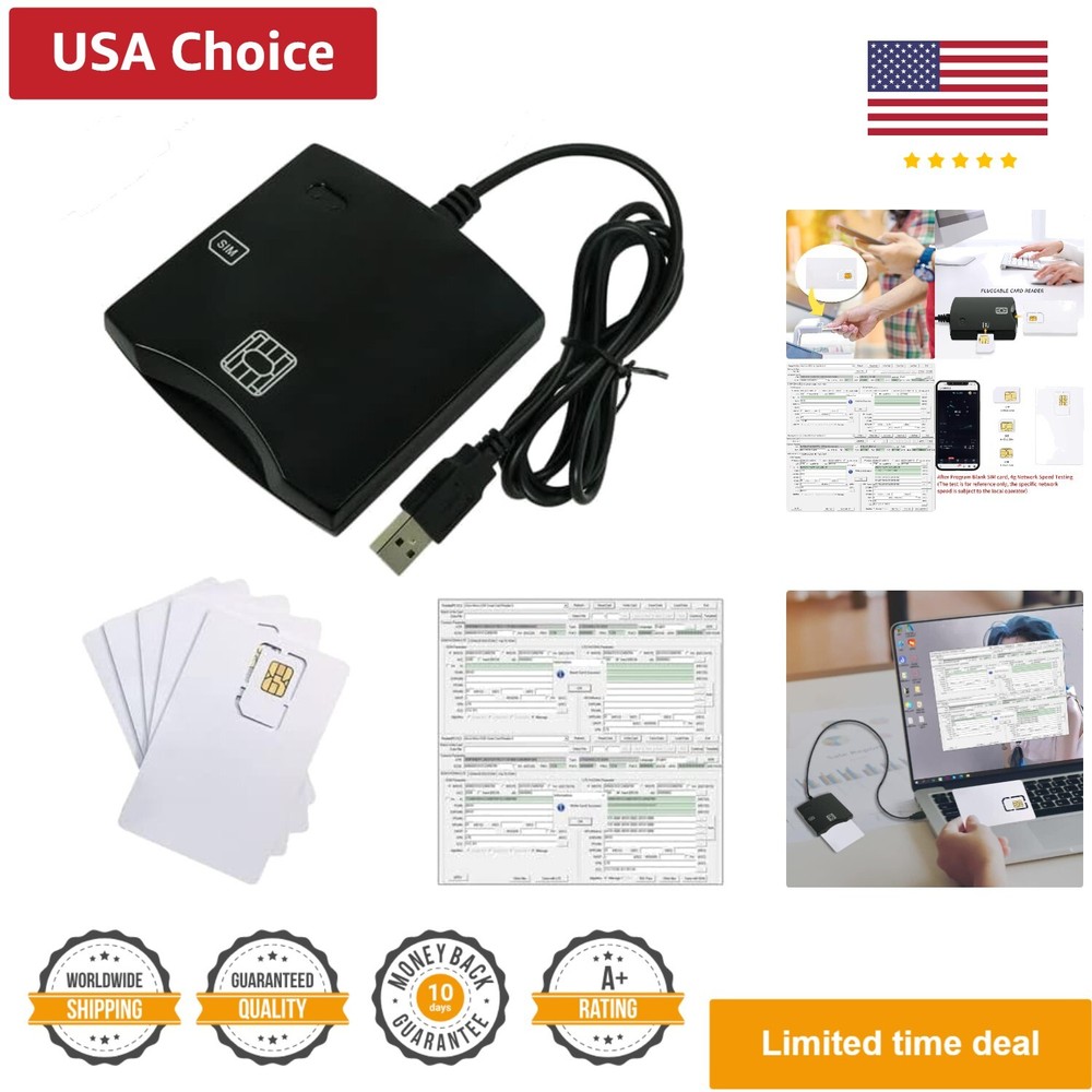 Smart Chip EMV SIM eID Card Reader Writer Programmer with 5pcs Blank Programa...