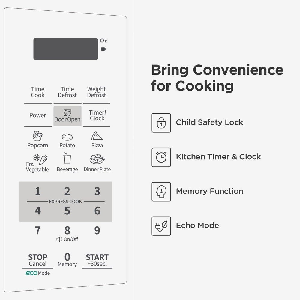 Energy-Efficient 700W Countertop Microwave with Sound Control & ECO Function