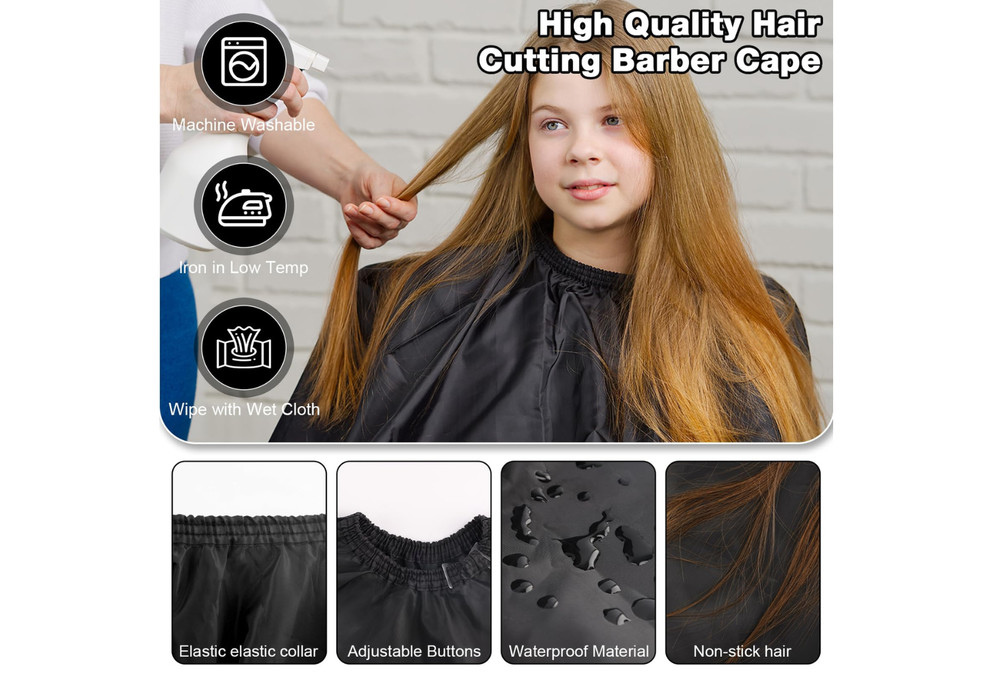 Hair Cutting Cape, Polyester Barber Cape with Combs, Black