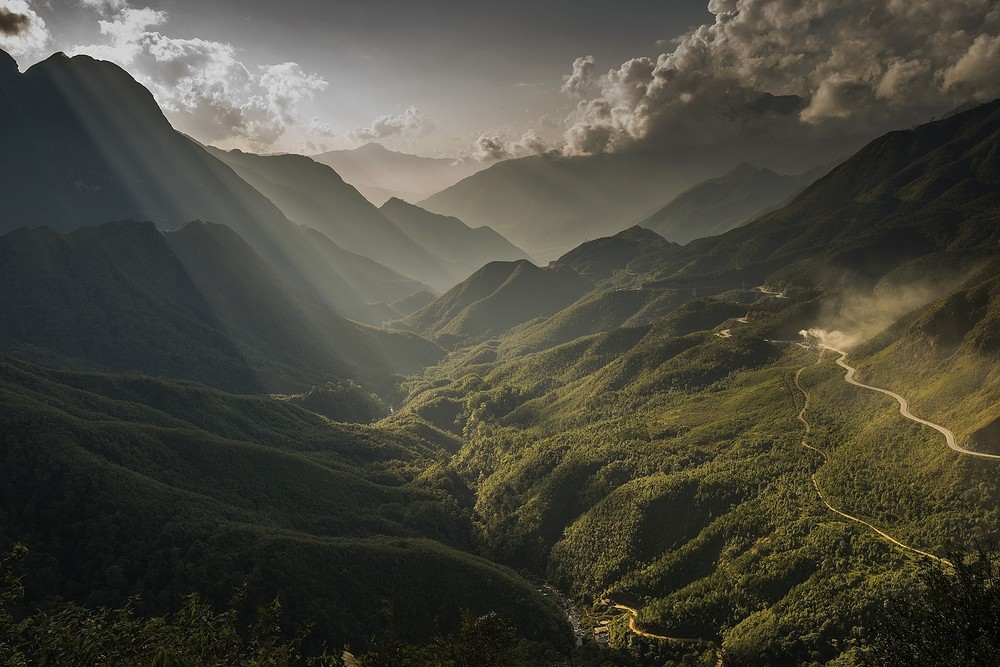 Landscape nature forest mountains sun Custom Gaming Mat Desk