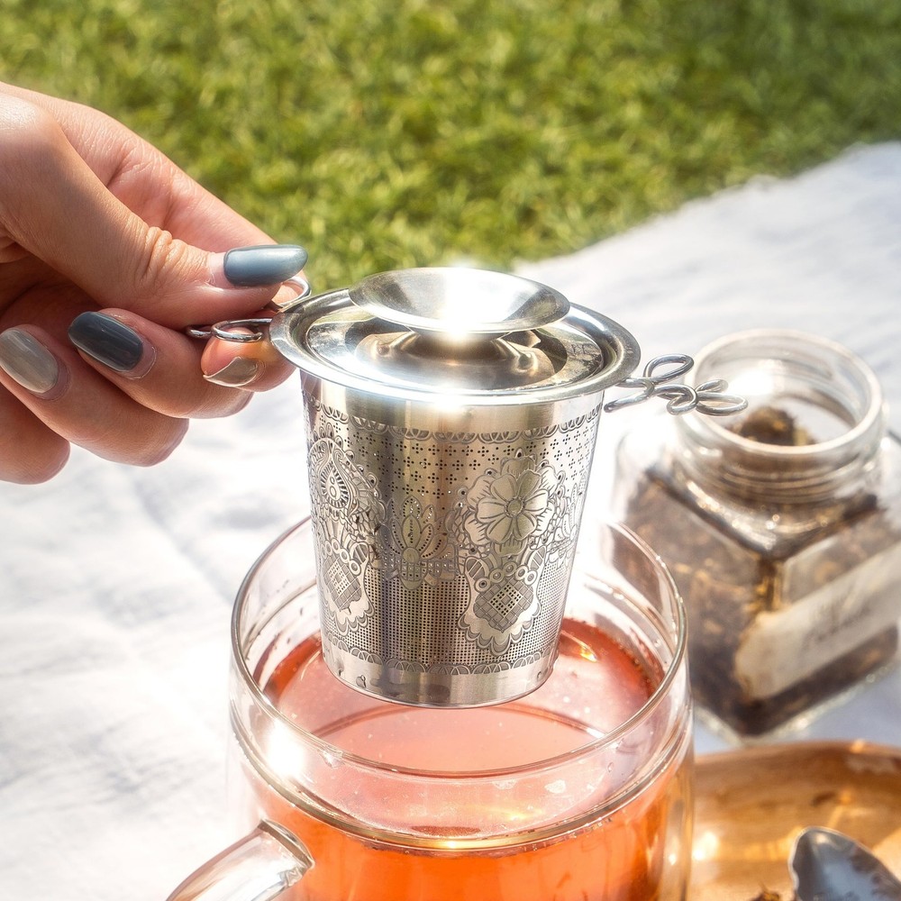 Luxury Tea Strainer Set - Stainless Steel Infuser with Diamond Patterns, Crys...