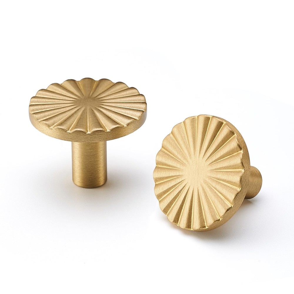 Solid Brass Cabinet Knobs 5 Pack – Brushed Gold Drawer Pulls for Kitchen,