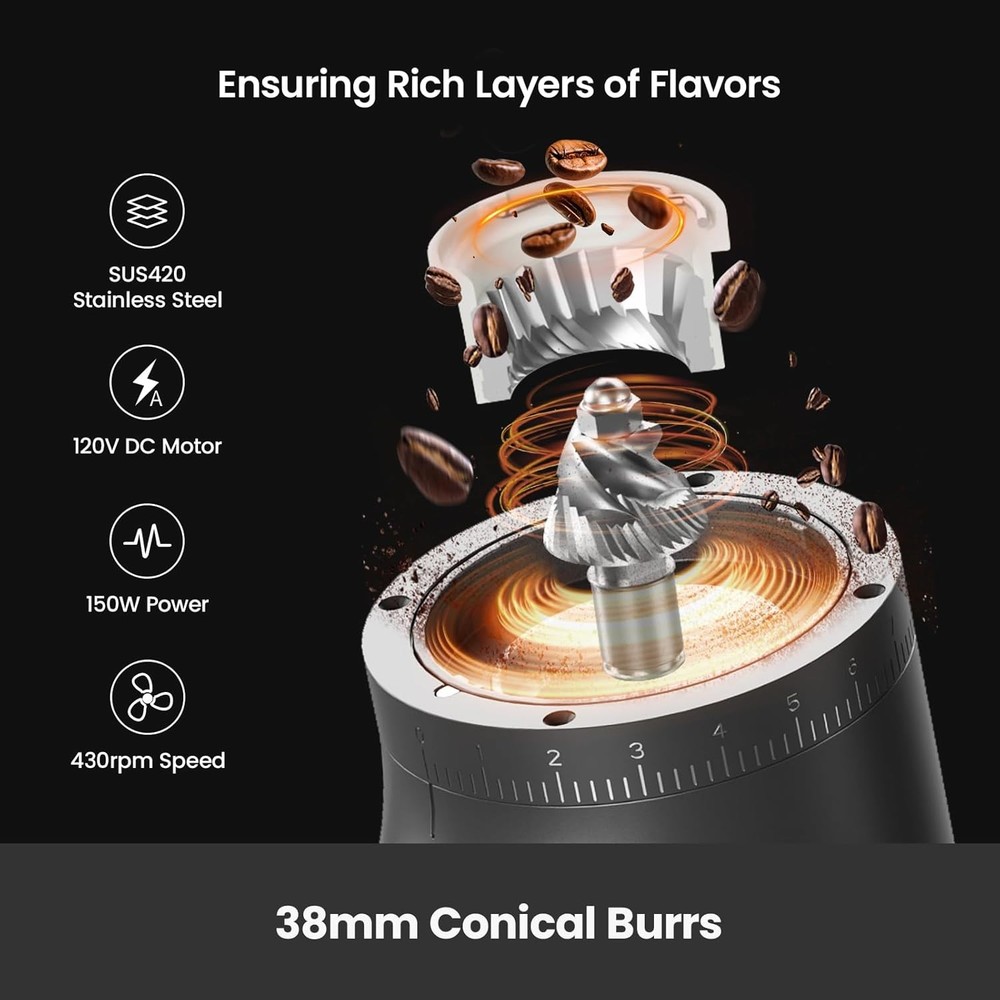 Conical Burr Coffee Grinder 60 Settings Grey