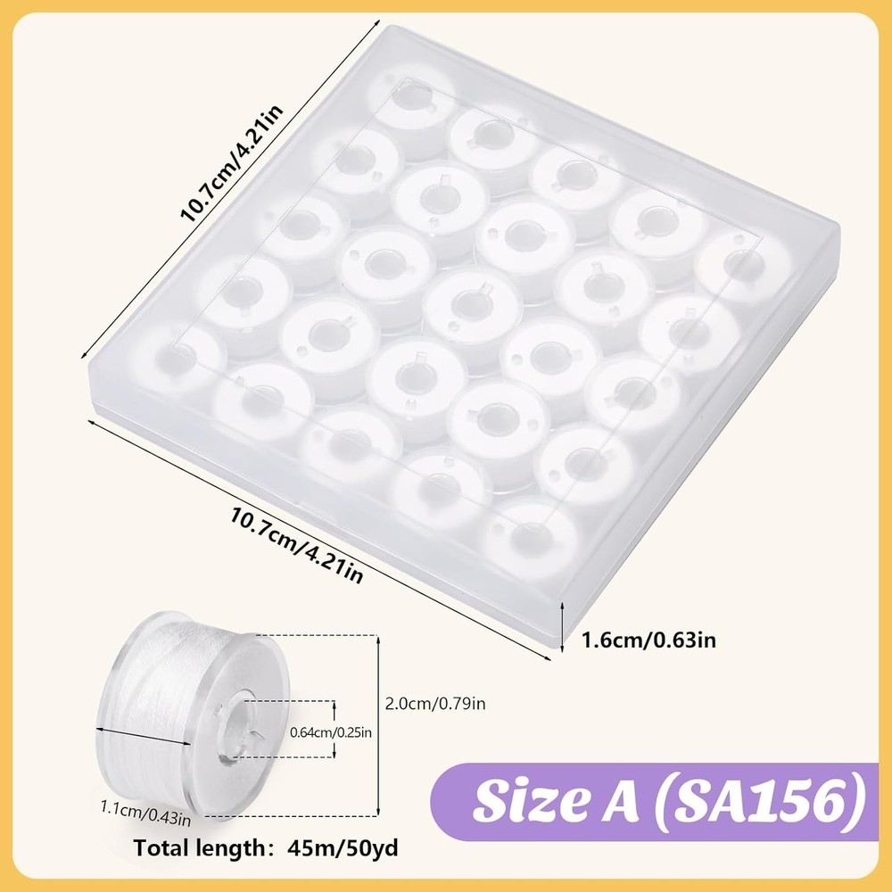 25pcs Thread for Sewing Embroidery Bobbins Prewound White