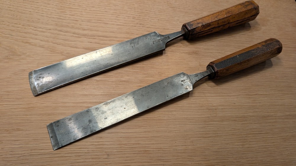 2 Enormous Thomas Ibbotson Incannel Carving Gouges, 1 1/4" And 1 1/2"