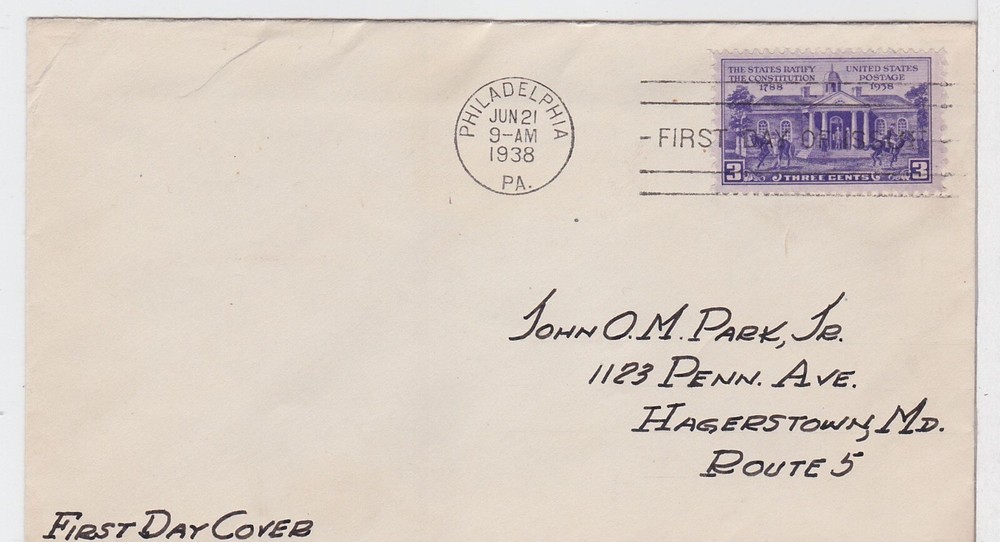 TurtlesTradingPost- Constitution Ratification 150th  Anniversary #835 FDC 1938