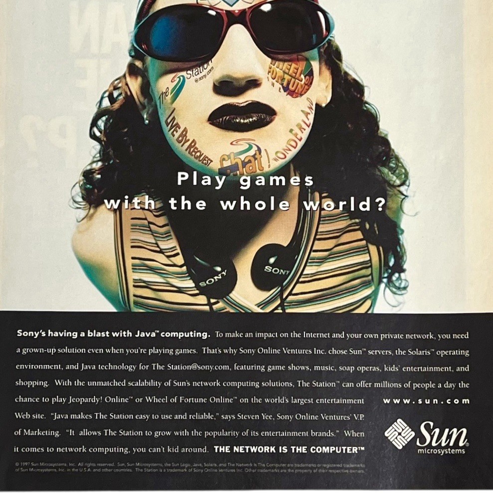 Vintage 1997 Sun Microsystems Java Computing Sony Online Magazine Ad 8" x 10.5"