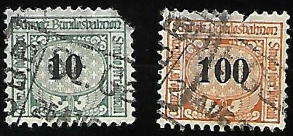 SWITZERLAND TWO RAILWAY STAMPS